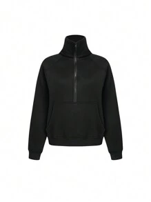 INAWLY Sudadera con bolsillo tipo canguro y manga raglán con media cremallera, tops de manga larga