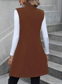 SHEIN Clasi 素色前紐扣背心大衣 - 棕色 - 查看 2