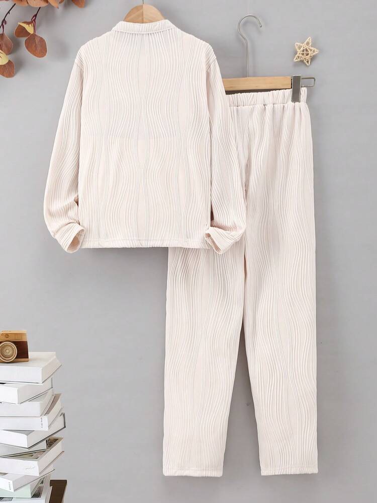 Boys' Textured Fabric Half Placket Polo Shirt With Stand Collar Outfit