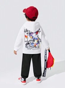 SHEIN 男童休闲街头风趣味可爱字母卡通太空宇航员图案卫衣 - 白色 - 查看 5