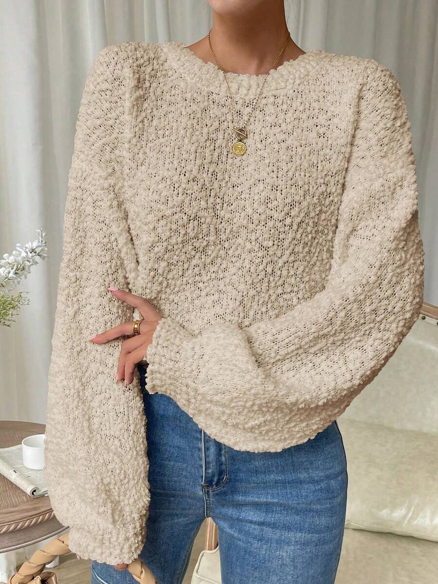 SHEIN Essnce Chất rắn Thả vai Áo len - Màu be - Xem 1