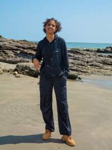 In My Nature Letter Graphic Drawstring Waist Outdoor Sweatpants - Black - View 5