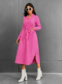 SHEIN Essnce 缺口領腰帶襯衫洋裝