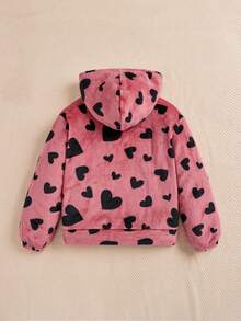 SHEIN Tween Girl Heart Print Fleece Sweatshirt - Red - View 2