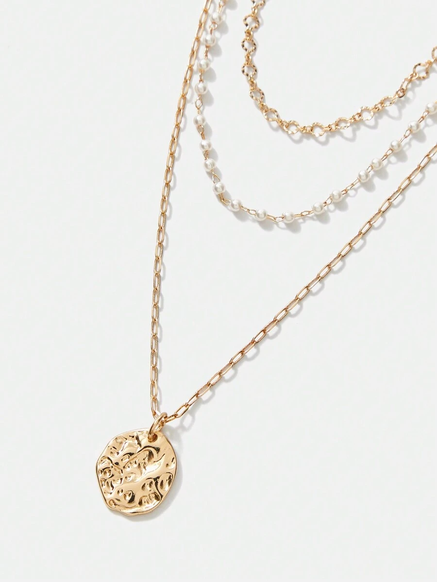 SHEIN Belle 1 件多層鏈條項鍊 - 金黃色 - 查看 1