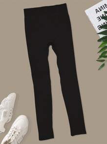 Easithlete 女士纯色宽腰运动紧身裤瑜伽裤 - 黑色 - 查看 8