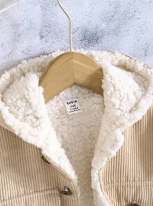SHEIN 男嬰翻蓋口袋毛絨內襯連帽外套 - 杏色 - 查看 5
