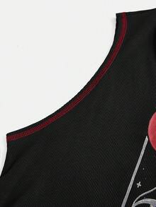 Eduely Plus Skull & Slogan Graphic Top-stitching Tank Top - Black - View 3