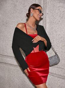 SHEIN Privé Cazadora crop unicolor con parte delantera abierta - Negro - Ver 3