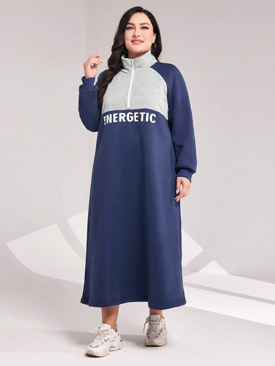 Mulvari Talla grande Vestido sudadera con estampado de letra de manga raglán - Multicolor - Ver 1