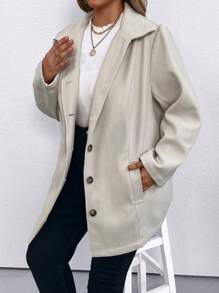 SHEIN LUNE Plus Slant Pocket Button Front Overcoat