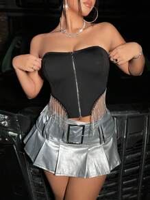 Flirla 女士加大碼露肩拼接流蘇上衣