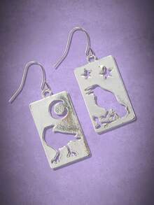 ROMWE Goth 1 par Pendientes largos pájaro detalle rectángulo de metal - Plateado - Ver 2