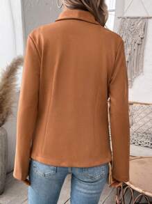 SHEIN Essnce Cổ áo thác nước Mở Mặt trước áo - màu nâu - Xem 2