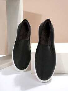 Women's Autumn And Winter Breathable Fabric Warm Thermal Lined Casual Sneakers Slip-On Lightweight Shoes Fabric Student Shoes - Black - View 5