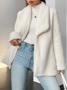 Chiquease Waterfall Collar Open Front Teddy Coat - Apricot - View 3