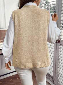 Celure 大碼前口袋段染毛衣背心不帶襯衫 - 黃色 - 查看 2