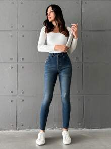 EURMUSE Washed Slim Fit Jeans - Blue - View 5