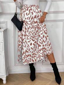 SHEIN Frenchy Women's Leopard Print High Slit Skirt, Long Skirt, Women Skirt, Business Casual Women, Retro, Elegant Women, Elegant Women, Fall Women Clothes Skirt, Party Costumes Christmas Costumes Dating Costumes Party Costumes Halloween Costumes - Pink - View 6