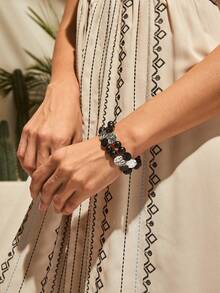 SHEIN VCAY Thủ công Pha lê đính cườm Vòng tay - Bạc - Xem 6