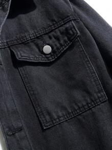 Manfinity Homme Men's Plus Size Turn-down Collar Denim Jacket With Pockets - Black - View 5