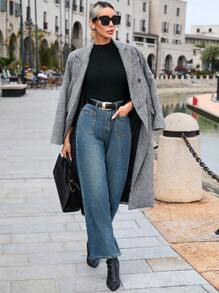 SHEIN Clasi Cổ áo Đôi ngực Túi có nắp Áo khoác - Màu Xám nhạt - Xem 1