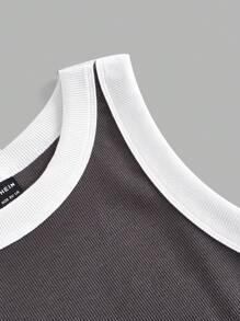 SHEIN BASICS Contrast Trim Ribbed Knit Tank Top