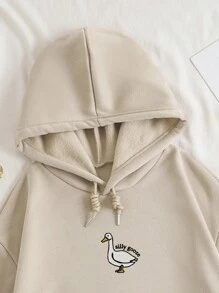 SHEIN Essnce Duck Print Kangaroo Pocket Drawstring Thermal Hoodie - Apricot - View 4