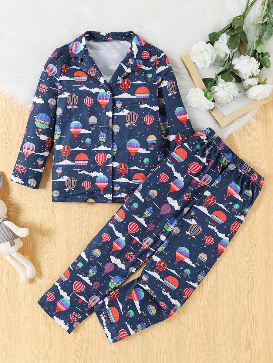 Tween Boy Hot Air Balloon Print PJ Set for Christmas - Royal Blue - View 1