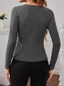 Panda Print Scoop Neck Thermal Underwear Tee - Dark Grey - View 2