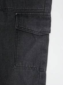 SHEIN 青少年女孩翻蓋口袋工裝牛仔褲