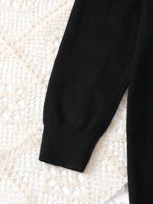 Chica preadolescente Vestido de punto de manga farol ribete con fruncido - Negro - Ver 4