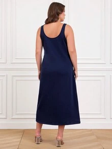 RueChic Große Größe Overall Kleid mit Einfarbig Tasche Flicken, ohne Bluse - marineblau - Übersicht 2