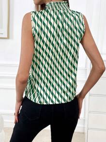 SHEIN Privé In Toàn bộ Cổ giả Áo sơ mi - màu xanh lá - Xem 2