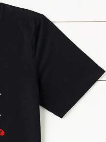 Calvaya Plus Christmas Print Tee Graphic Tees Women Tops - Black - View 3