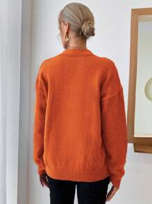 EURMUSE 圓領純色落肩寬鬆休閒毛衣 - 橘色 - 查看 2