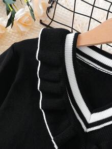 Chica preadolescente Vestido de punto de manga farol ribete con fruncido - Negro - Ver 7