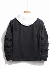 Manfinity Homme Men's Plus Size Turn-down Collar Denim Jacket With Pockets - Black - View 2