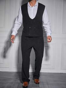 Manfinity Mode Men Plus Double Breasted Vest Blazer & Pants Without Shirt
