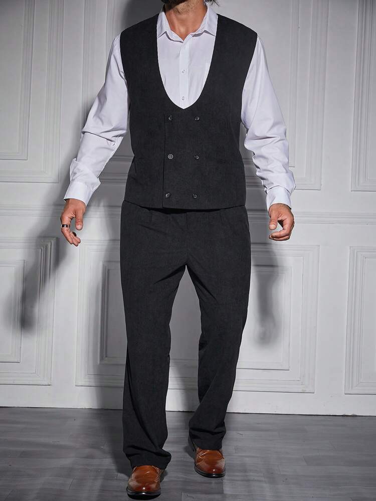 Men Plus Double Breasted Vest Blazer & Pants Without Shirt