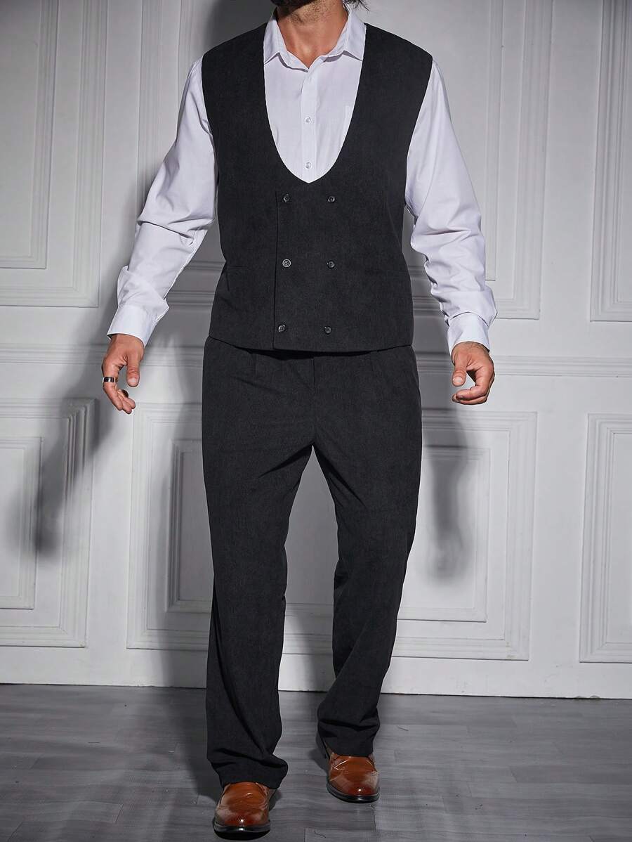 Manfinity Mode Men Plus Double Breasted Vest Blazer & Pants Without Shirt