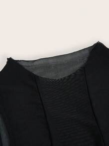 SHEIN ICON 大碼小高領網紗上衣帶袖子 - 黑色 - 查看 4