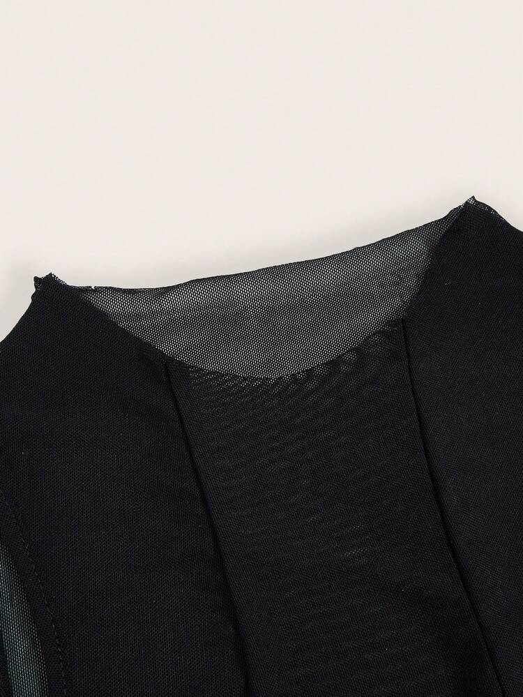 Plus Mock Neck Mesh Top With Arm Sleeves