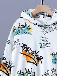 SHEIN Tween Boy Letter Graphic Hoodie & Sweatpants - Multicolor - View 3