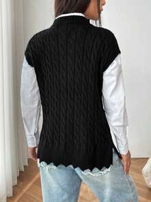 SHEIN EZwear 1 Miếng Xoắn Dan Cắt vỏ sò Áo len vest - màu đen - Xem 2