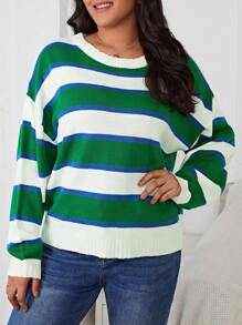 SHEIN Frenchy Plus Size Striped Sweater With Drop Shoulder Design - Multicolor - View 1