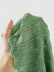 SHEIN MOD Tie Front Scallop Trim Pointelle Knit Cardigan - Green - View 8