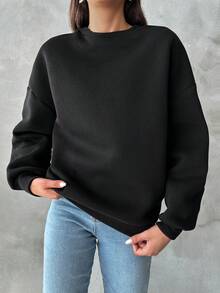SHEIN Cottnline 萬聖節卡通圖案落肩袖運動衫 - 黑色 - 查看 3