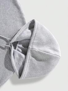 ROMWE Goth Butterfly Print Kangaroo Pocket Drawstring Thermal Hoodie - Light Grey - View 3