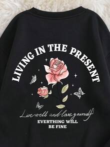 SHEIN EZwear 女士連帽衛衣 - 黑色 - 查看 5